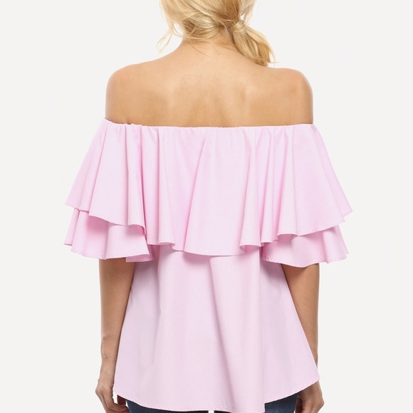 SOLD Pink Flounce Layered Neckline Bell Sleeve Top - Picture 1 of 3